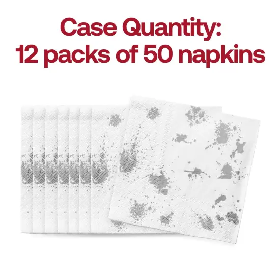 Durable White with Silver Paint Splatter Paper Beverage/Cocktail Napkins (600 Napkins) {5}