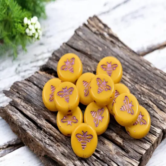 *12* 12mm Metallic Pink Washed Marigold Yellow Bee Coin Beads {2}