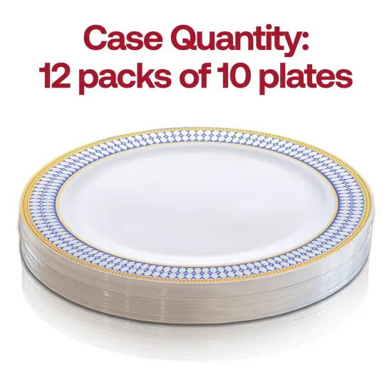 White with Blue and Gold Chord Rim Plastic Appetizer/Salad Plates - 7.5" (120 Plates) {4}