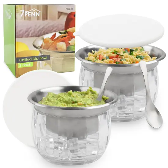 7Penn Cocktail Shrimp Serving Dish with Ice Chamber 2pk - 20oz Stainless Bowl {1}
