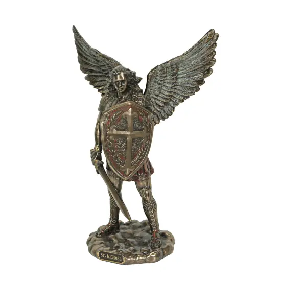 St. Michael the Archangel with Sword and Shield Bronze Finish Statue {1}