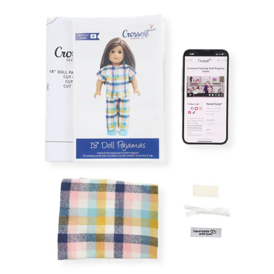 Crosscut Sewing Co.&reg; Doll Pajama Sewing Project Kit - Beginner Friendly DIY Sewing Kit Plaid flannel {4}
