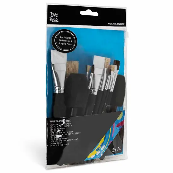 Brea Reese: Brush Set: Value Pack - 25pc - Premium Natural Boar Bristles, Storage Pouch, Perfect for Watercolor & Acrylic Paints, Adult Art Supplies {7}