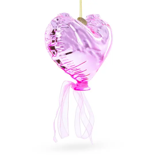 Pink Heart with Ribbon Glass Christmas Ornament {3}