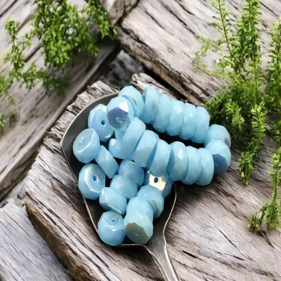 *15* 4x6mm Opaque Sky Blue AB Fire Polished Rondelle Heishi Beads {1}