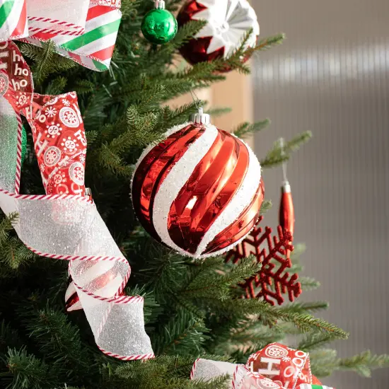 Set of 191 Christmas New Year Ball Shatterproof Ornaments with Candy Picks & Ribbon Bows {4}