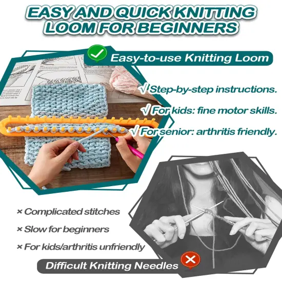 UCDRMA Knitting Loom Kit 35PC Scarf Loom Knitting Kit for Beginners, Quick Loom Knitting for Beginners Adult/Kids Contain Instructions, Pom Pom Maker and Yarn for Crochet Blanket Kit {5}