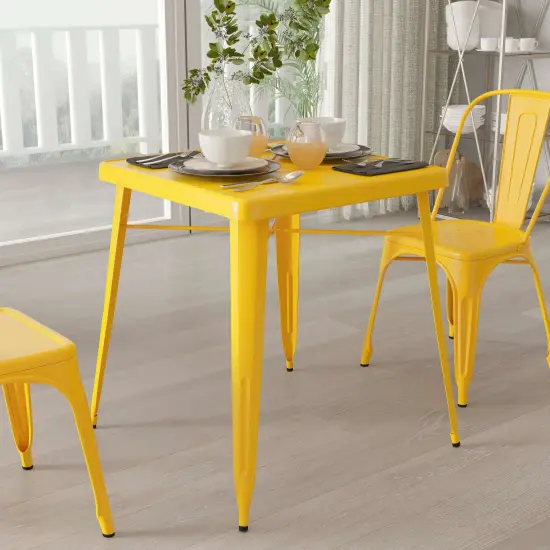 Merrick Lane Benson 23.75" Square Metal Dining Table for Indoor and Outdoor Use Yellow {3}