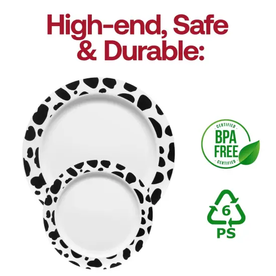 White with Black Dalmatian Spots Round Disposable Plastic Appetizer/Salad Plates - 7.5" (120 Plates) {5}