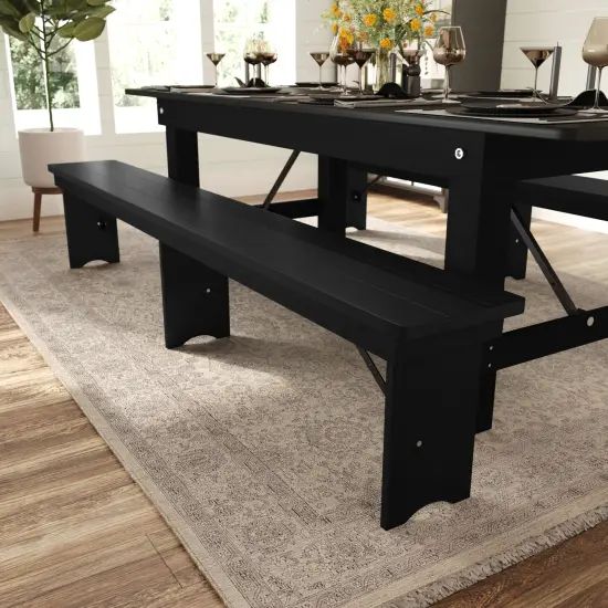 Merrick Lane Tinsley 96" x 12" Solid Pine Folding Farmhouse Style Bench Black Wash {1}