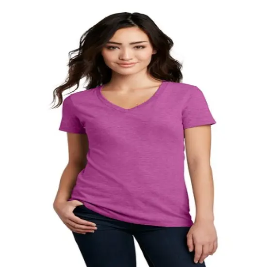 District&reg; Women&rsquo;s Perfect Blend Short Sleeve CVC V-Neck Tee Heathered Purple {3}