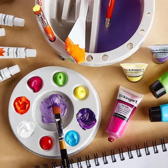 KINGART&reg; Round Brush Tub Basin with Built In 9-Well Paint Palette {4}