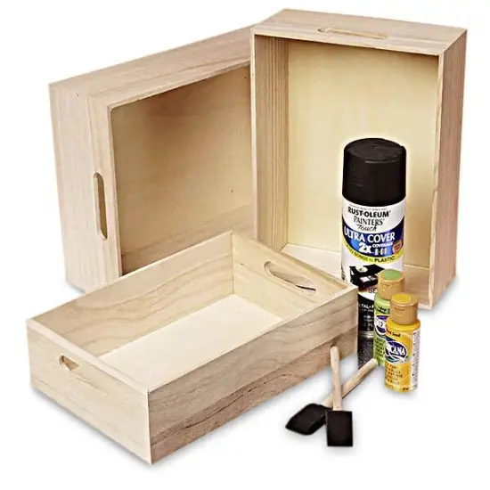 Large Rectangular Paulownia Wood Tray Set 3 Each {1}