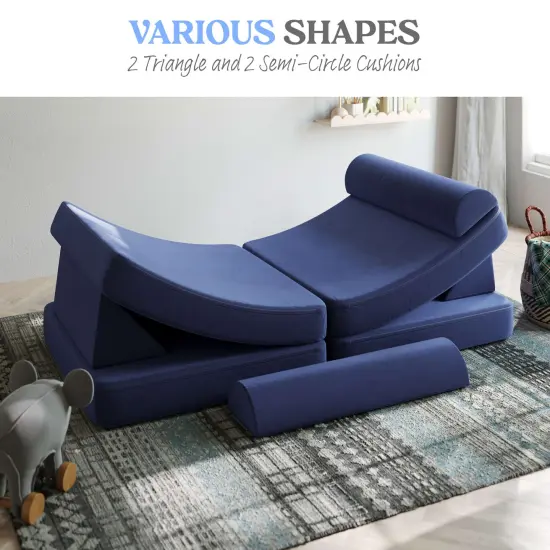 Emma and Oliver Conner Modular Play Couch for Kids with Convertible 6-Piece Design and Soft Foam Cushions Blue {3}