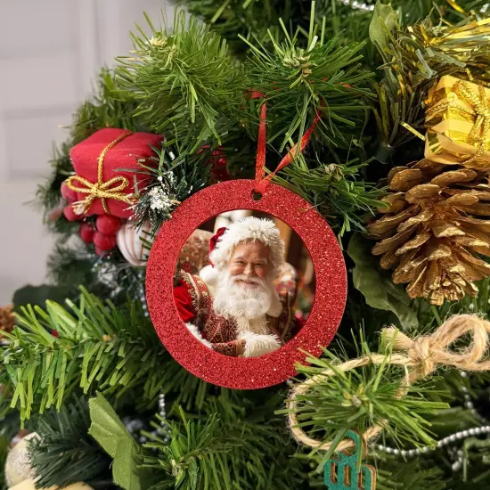 Wrapables Christmas Holiday Glittery Felt Photo Frame Ornaments (Set of 12), Red and Silver Circle {3}