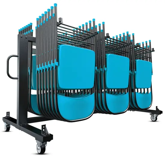 Emma and Oliver Kirk Heavy Duty Folding Table and Chairs Mobile Cart with Locking Wheels and Included Bungee Cords Black {2}