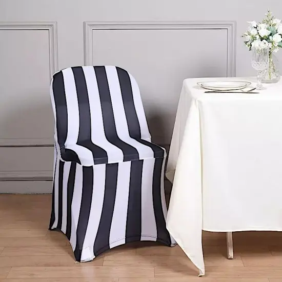 Black White Striped Premium Spandex Stretchable Folding CHAIR COVER Party Home {3}