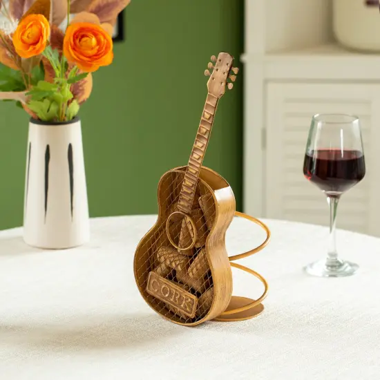 Vintiquewise Decorative Metal Guitar Shape Wine Bottle and Cork Holder &ndash; A Unique Home Decor Piece and Countertop Accessory for Kitchens, Bars, and Dining Rooms, Great Collection for Wine Lovers {6}