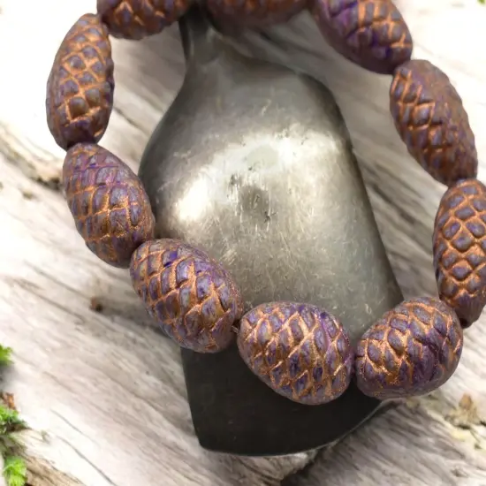 *10* 13x8mm Copper Washed Purple Pine Cone Beads {4}
