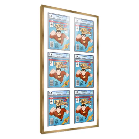 Comic Book Frame with Mat for 6 Graded Comics - Bronze Wood Comic Frame With White Mat for 8.125x13 Comics - 20.75x44.5 Frame Size {2}