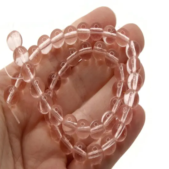 42 8mm Clear Pink Glass Round Beads {4}