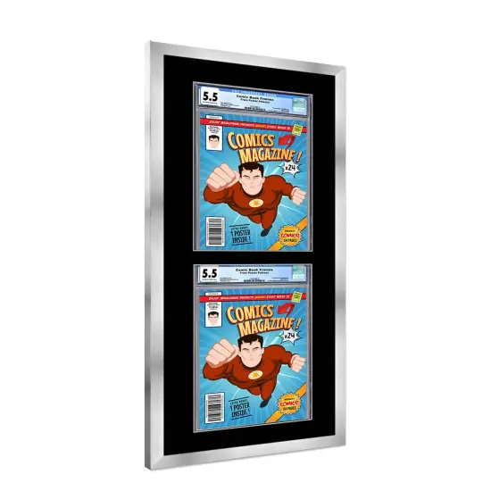 Comic Book Display Frame for CGC, PGX Graded, Slabed Comics - Silver Wood Comic Frame With Black Mat for 8.125x13 Comics, 18 Frame Sizes {2}
