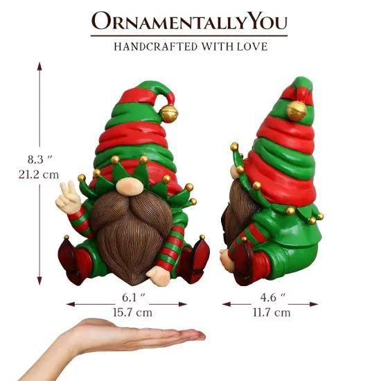 Cheerful Elf Gnome Festive Figurine, 8" Christmas Garden Statue {3}