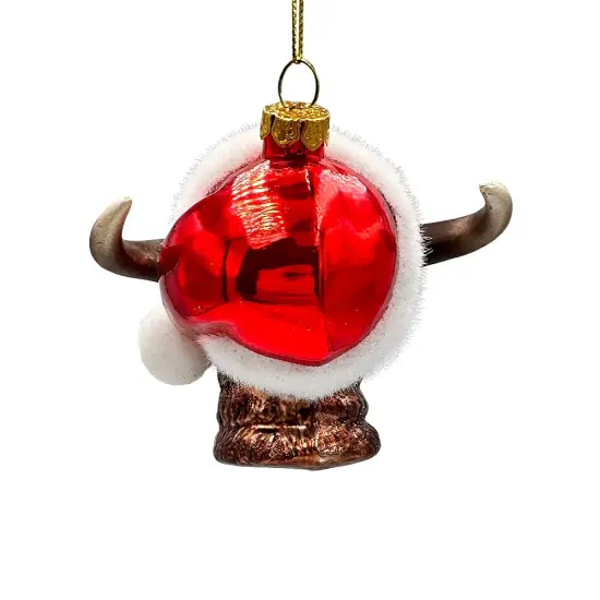 Festive Bison Glass Christmas Ornament, Buffalo Western Bovine Animal {5}