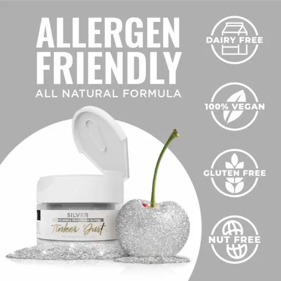 Bakell - Silver Tinker Dust Edible Glitter (5g, 1x Jar) for Food, Desserts, and Beverages! {5}