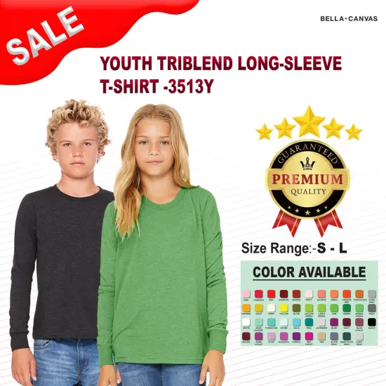 Bella + Canvas&reg; Youth Triblend Long-Sleeve T-Shirt TR ROYAL TRIBLND {2}