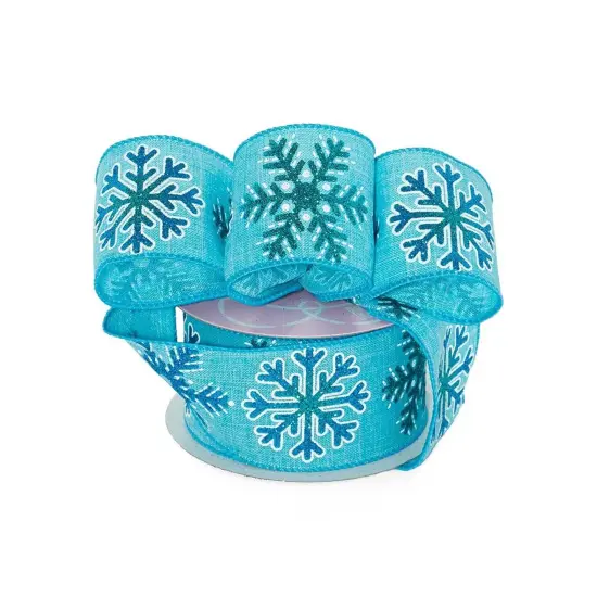 Blue Snowflake Christmas Ribbon 10 Yards x 2.5 Inches 1 Roll {2}