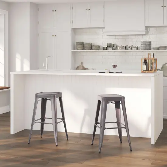 Merrick Lane Atlas Series Backless Dining Stool with Clear Coated Metal Frame for Indoor Use {1}