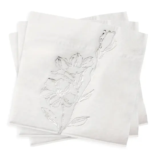 Durable White with Silver Antique Floral Paper Beverage/Cocktail Napkins (600 Napkins) {2}