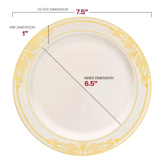 Ivory with Gold Harmony Rim Plastic Appetizer/Salad Plates - 7.5" (120 Plates) {3}