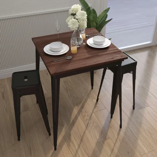 Merrick Lane Ardennes 31.5 Steel Indoor Contemporary Table With Square Rustic Wood Top Black {3}