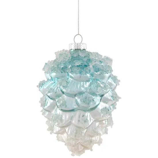 Northlight Icy Pine Cone Glass Christmas Ornament - 4.75" - Blue and White {3}