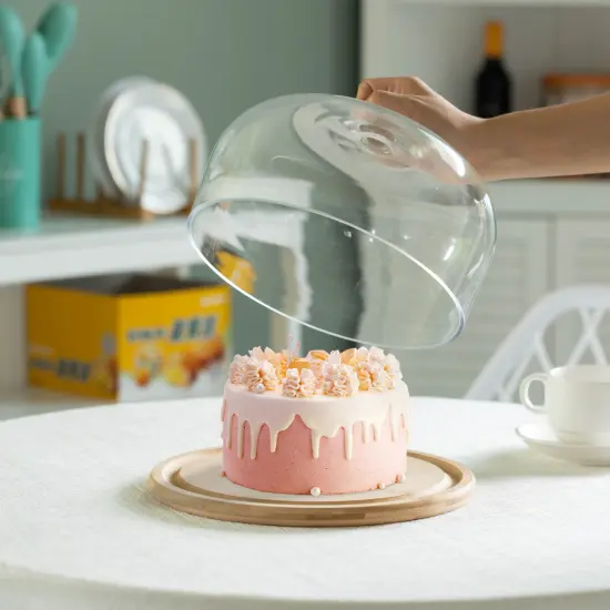 Basicwise Round Glass Dome Dessert Tray Set - 2-in-1 Cake Stand with Lid, Fruit & Charcuterie Display and Cheese Serving Platter - Ideal for Kitchen, Birthday, Wedding, Party and Other Occassions {3}