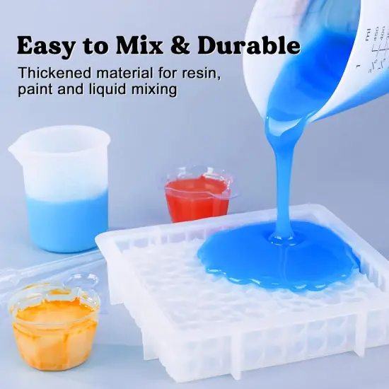 LET'S RESIN Silicone Measuring Cups, 450ml Accurate 2 Scales & 100ml Durable Measuring Cups, Epoxy Mixing Cup, Silicone Stirring Sticks, Easy to Clean, for Resin Crafts, Glitter Tumbler {6}