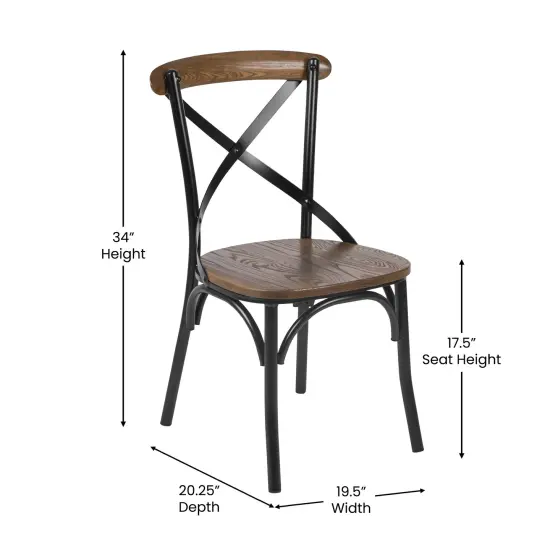 Merrick Lane Tucker Series Industrial Style Black Metal X-Back Dining Chair with Fruitwood Finished Seat and Back {5}
