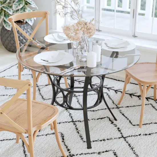 Emma and Oliver 42" Round Glass Dining Table with Metal Frame ClearTop/SilverFrame {5}