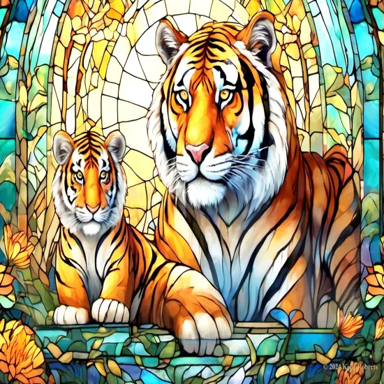 Sunsout Stained Glass Zoo Tigers 500 pc Jigsaw Puzzle 73308 {1}
