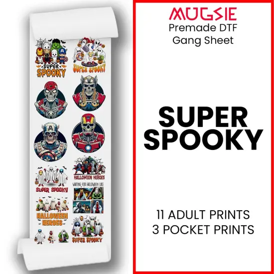 Super Spooky Halloween DTF Transfers 22x60 Direct-to-Film Gang Sheets Iron On Transfers - 11 Adult Prints And 3 Pocket Prints {1}