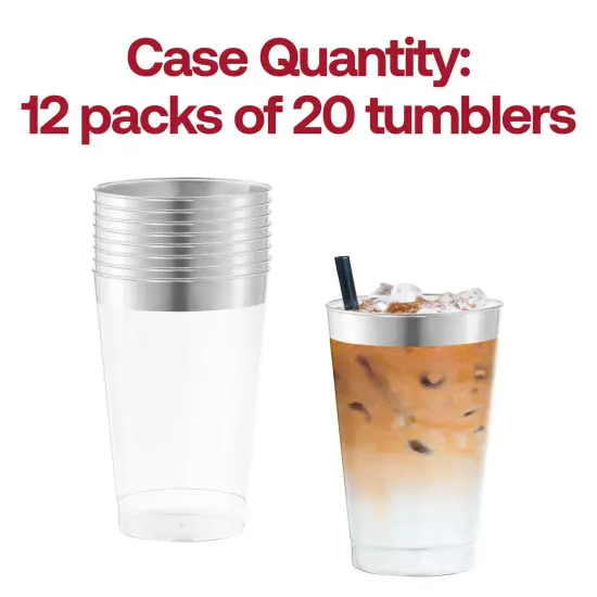 Clear with Metallic Silver Rim Round Tumblers - 12 oz. (240 Cups) {5}