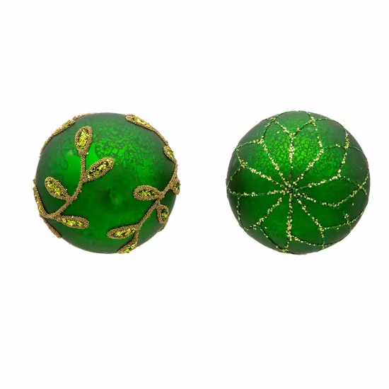 Kurt Adler 80MM Gold and Emerald Green Embellish Ball Ornaments, 6 Piece Set {5}
