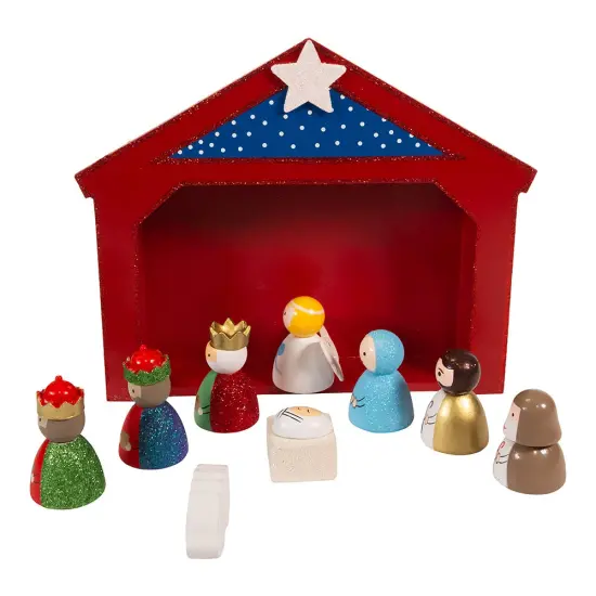 Kurt Adler 9-Inch Miniature Nativity Set with 9 Figures and Stable {4}