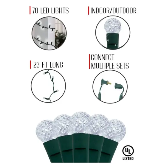 70 LED Indoor Outdoor G12 Round Bulb Christmas String Lights Cool White {7}