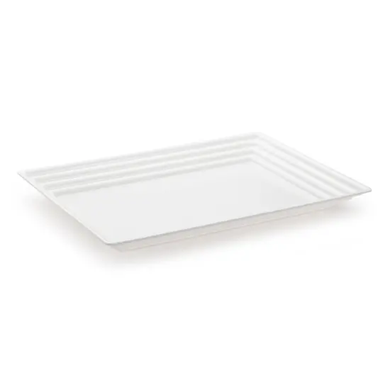 White Rectangular with Groove Rim Plastic Serving Trays - 11" x 16" (24 Trays) {1}