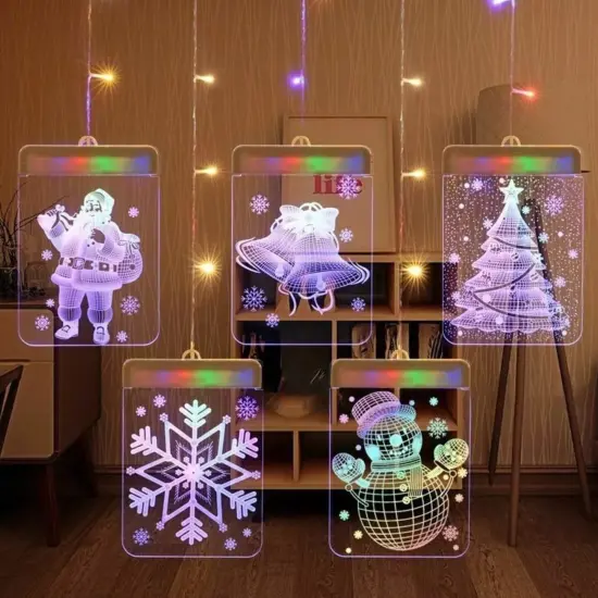 Kitcheniva 3D LED Window Hanging Snowflake Santa USB Christmas Decor {1}