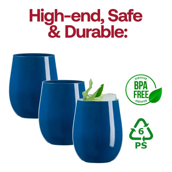 Solid Navy Elegant Stemless Plastic Wine Glasses - 12 oz. (64 Glasses) {4}