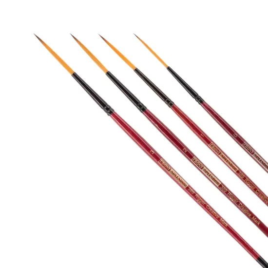 Creative Mark Ebony Splendor Short-Handle Synthetic Sable Paint Brush, Rigger Set of 4, Teijin Multi-Filament Hair, Handcrafted Synthetic Paint Brushes for Acrylic Painting, Watercolor Painting {1}